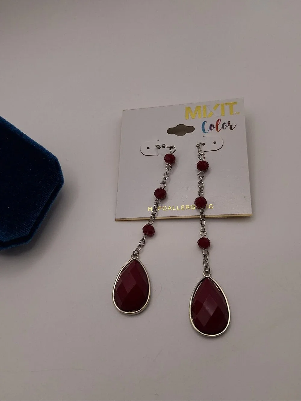 Mixit Color Red Faceted Teardrop Long Dangle Earrings Hypoallergenic NWT